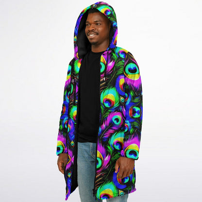 Psychedelic Peacock Print Zipper Cloak - Bold, Vibrant All-Over Design | Luxurious Comfort & Striking Style
