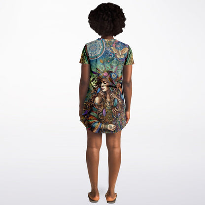 Spiritual Goddess Trinity Collection T-Shirt Dress – Unique Faces, Premium All-Over Print (AOP) for Boho Style and Comfort