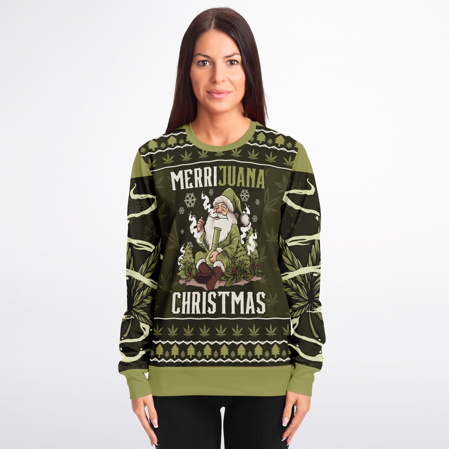 Funny Cannabis Christmas Sweatshirt – “Merrijuana” Weed Santa Jumper, Stoner Holiday Gift Idea