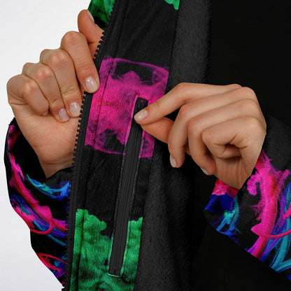 Neon Spectrum Cymatic Zip Cloak – Bold, Futuristic & Ultra-Cozy Longline Jacket