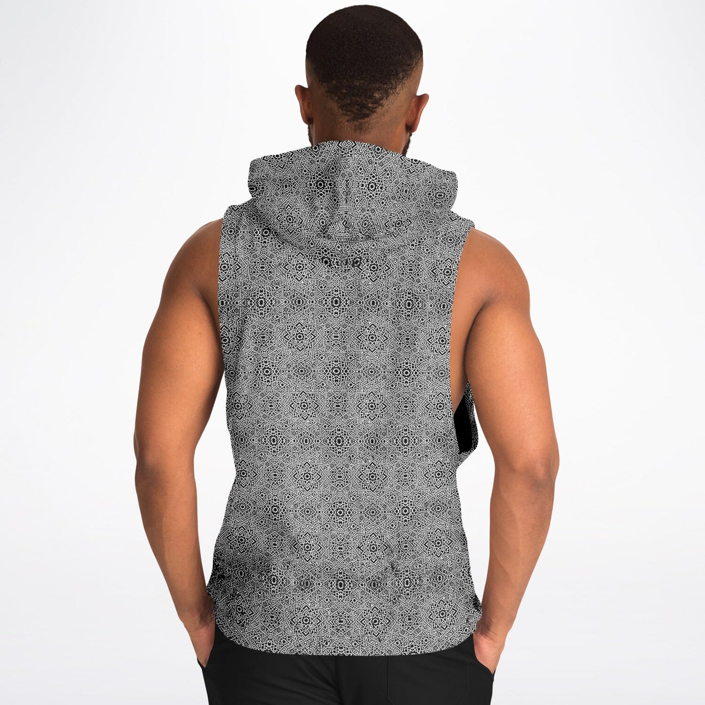 Geometric Grey Drop Armhole Hoodie – Menswear All-Over Print (AOP) | Streetwear-Inspired, Fleece-Lined, Oversized Hoodie