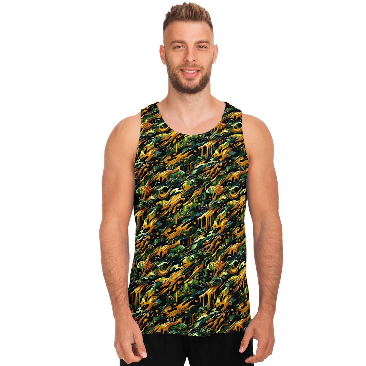 Gold Drip Camouflage Tank Top – Bold Streetwear Camo Tank for Men & Women (AOP)