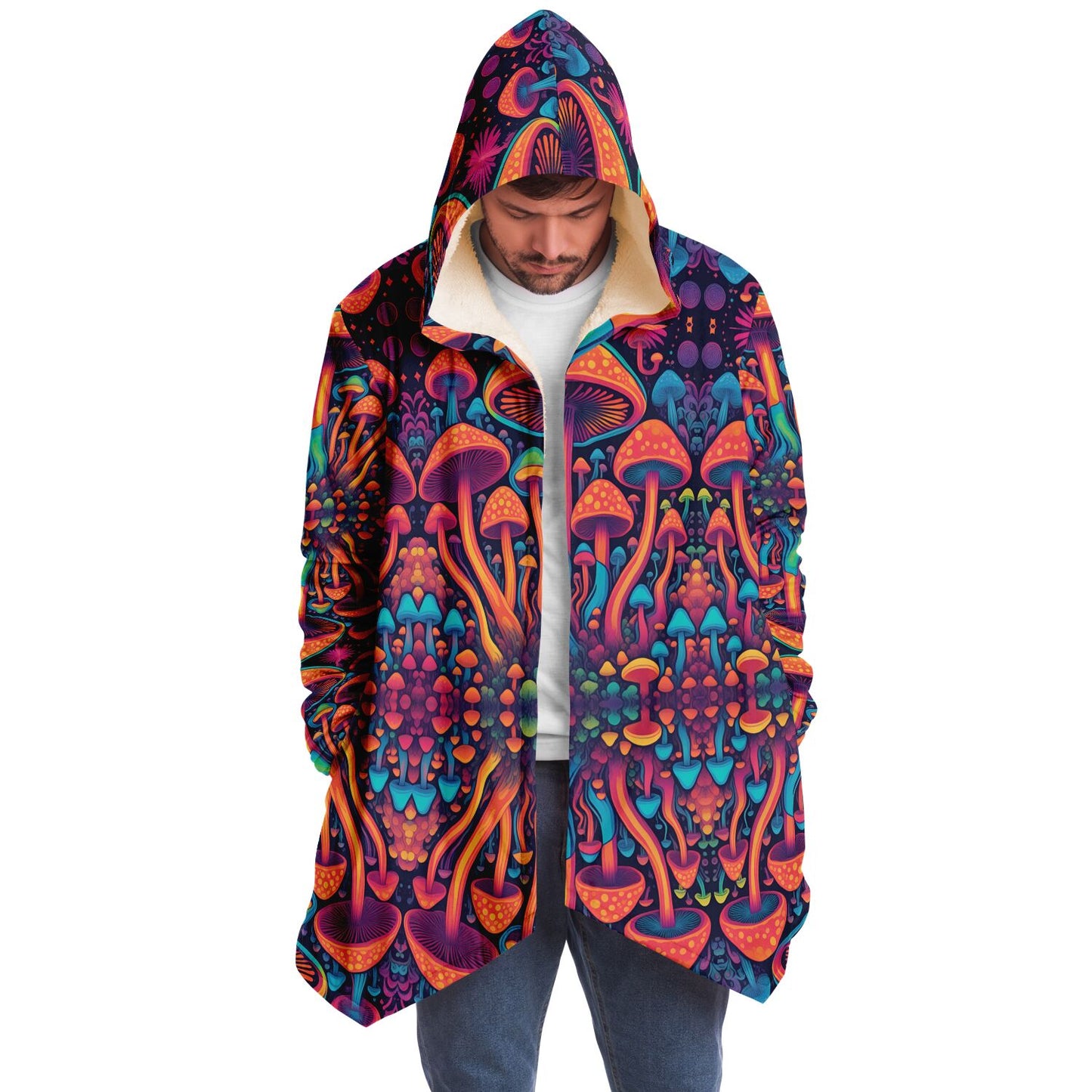 Magic Mushroom Micro-Fleece Cloak – Enchanting Psychedelic Hooded Blanket for Ultimate Comfort (AOP)