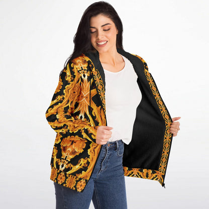 Golden Cymatic, Microfleece Zip Hoodie – Luxuriously Warm & Stylish All-Over Print Jacket