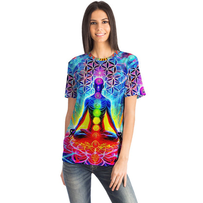 Flower of Life Chakras T-Shirt AOP – Unisex Essential Tee