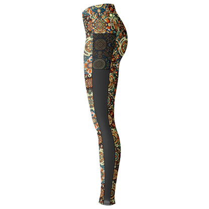 Boho Patchwork Mesh Pocket Leggings – Trendy All-Over Print (AOP) for Fashion-Forward Activewear