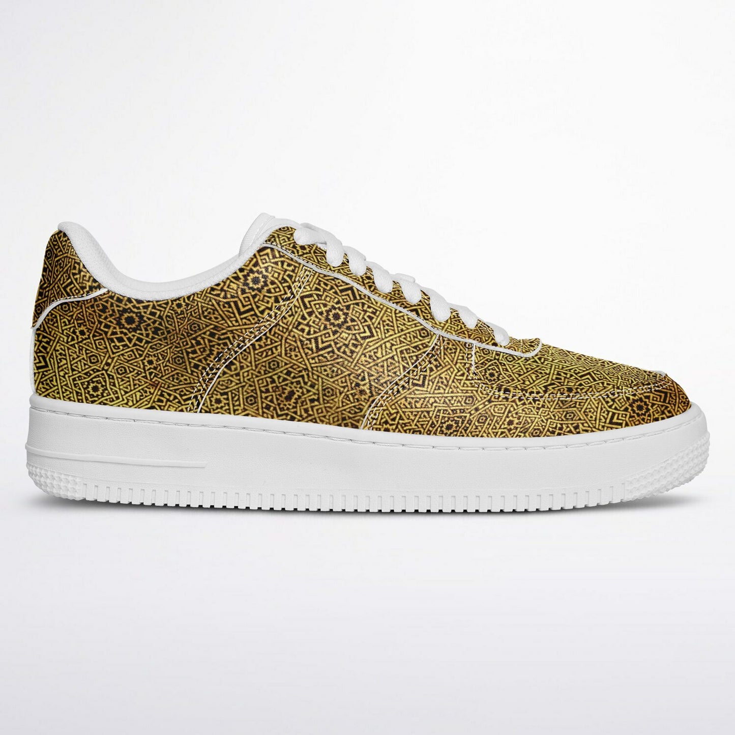 Geometric Gold Core Low Shoes – Unisex Custom Sneakers | Geometric Gold Pattern | Stylish Streetwear & Outerwear