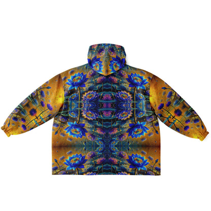 Blue Lotus Flower Snug Hoodie – Oversized Fleece-Lined Wearable Blanket, Unisex Cozy Loungewear (One-Size Fits Up to 5XL)