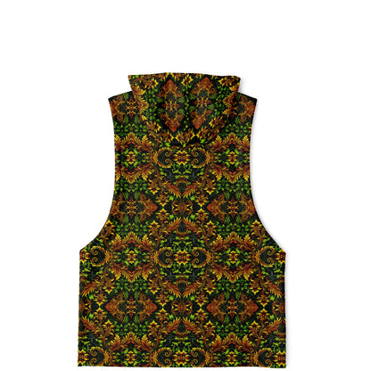 Emerald Green & Gold Athletic Drop Armhole Hoodie – All-Over Print, Lightweight & Breathable Activewear