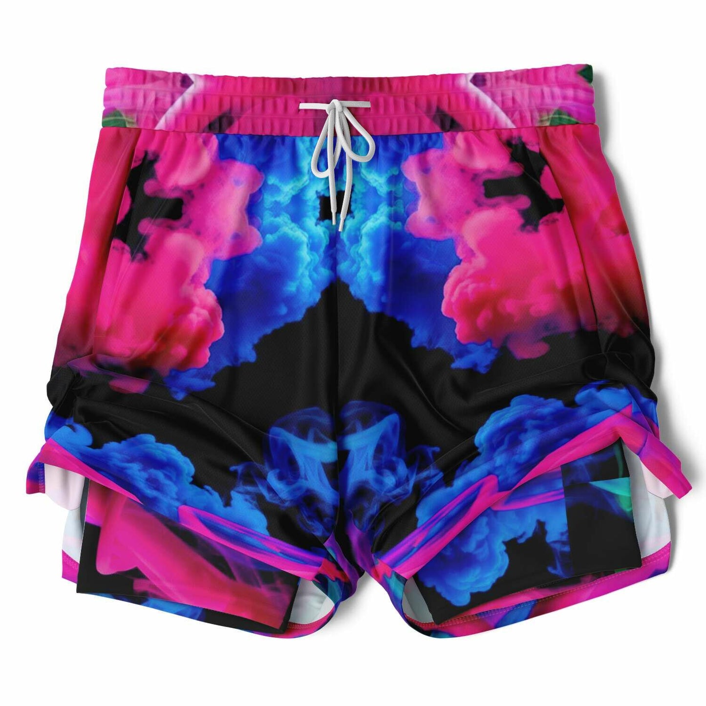 Neon Smoke Floral 2-in-1 Shorts with Pockets – Men’s Athletic & Workout Wear | All-Over Print