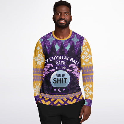 Spiritual Crystal Ball Sweatshirt – Mystical Aesthetic Jumper with Purple Hands, Celestial Snowflakes & Funny Quote