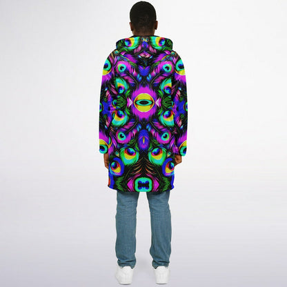 Psychedelic Peacock Print Zipper Cloak - Bold, Vibrant All-Over Design | Luxurious Comfort & Striking Style