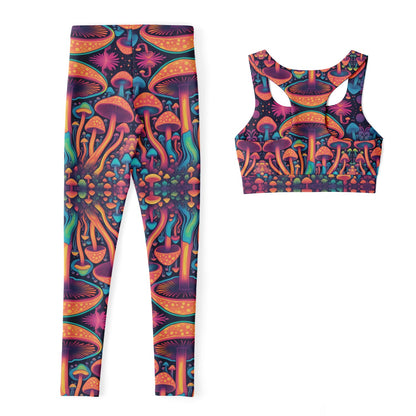 Magic Mushroom Padded Sports Bra & Leggings - All Over Print (AOP) Active & Fitness Wear