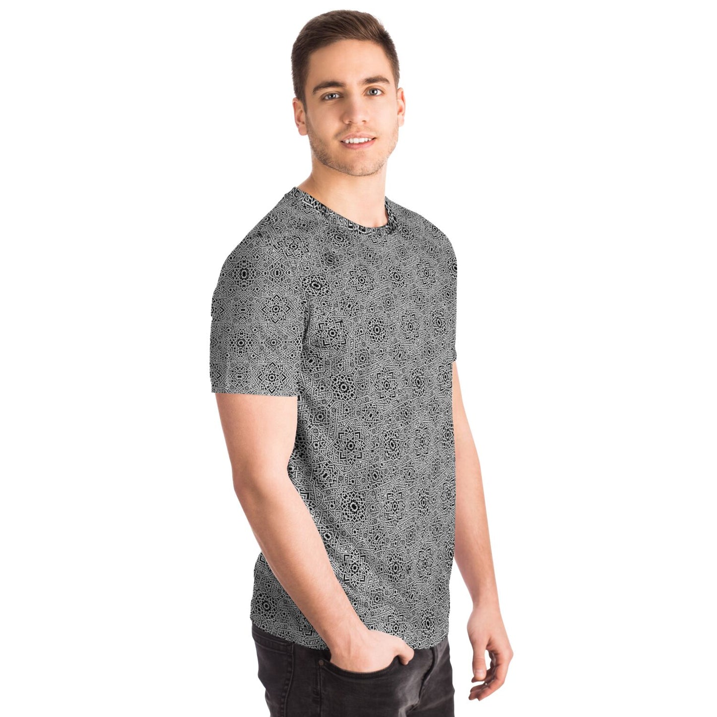 Geometric Grey Grid Soul System T-Shirt – Premium All-Over Print (AOP) Outerwear Design