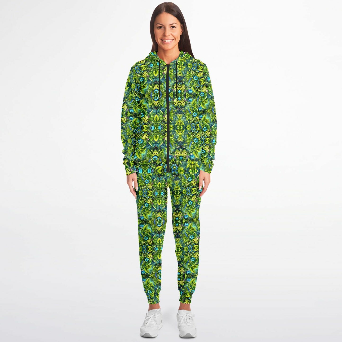 Tropical Trip “Grass is Greener” Psychedelic Zip Hoodie & Jogger Set – Vibrant Festival Streetwear for Bold Self-Expression