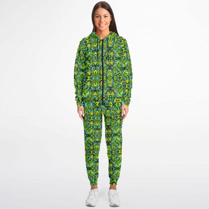 Tropical Trip “Grass is Greener” Psychedelic Zip Hoodie & Jogger Set – Vibrant Festival Streetwear for Bold Self-Expression