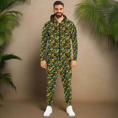 Gold Camo Drip Zip Hoodie & Jogger Set – Bold Urban Streetwear Tracksuit with Luxury Camo Pattern (AOP) Unisex