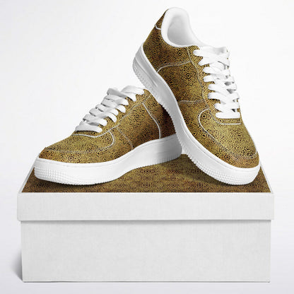 Geometric Gold Core Low Shoes – Unisex Custom Sneakers | Geometric Gold Pattern | Stylish Streetwear & Outerwear