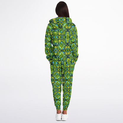Tropical Trip “Grass is Greener” Psychedelic Zip Hoodie & Jogger Set – Vibrant Festival Streetwear for Bold Self-Expression