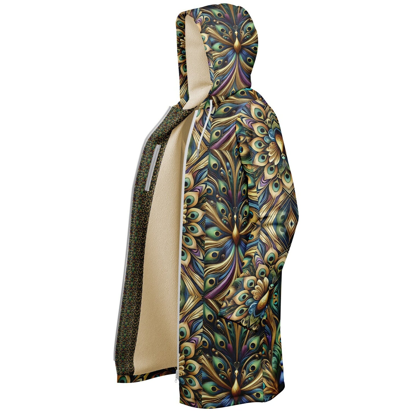 Royal Peacock Pattern, Comfy Zipper Cloak - AOP