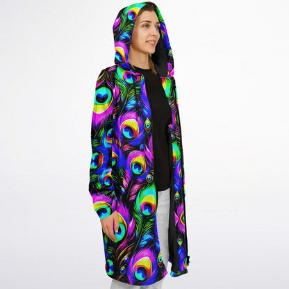 Psychedelic Peacock Print Zipper Cloak - Bold, Vibrant All-Over Design | Luxurious Comfort & Striking Style