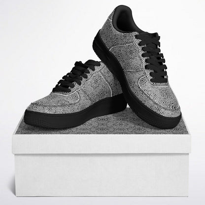 Geometric Grey Core Low Shoes – Unisex Black-Base Sneakers | Bold Contrast | Durable Streetwear-Ready Footwear