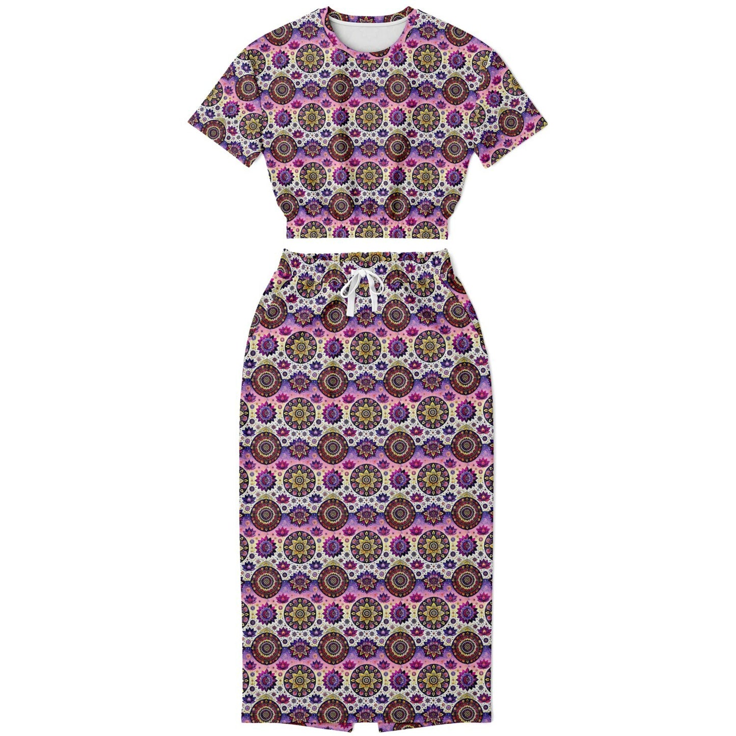 Geometric Pink Pattern Cropped Sweatshirt & Long Pocket Skirt Set – Bold Two-Piece Co-ord for Streetwear & Loungewear (AOP)