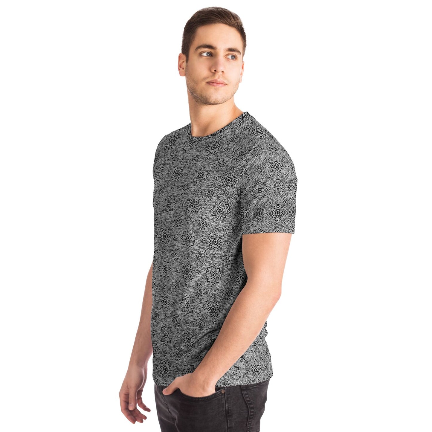 Geometric Grey Grid Soul System T-Shirt – Premium All-Over Print (AOP) Outerwear Design