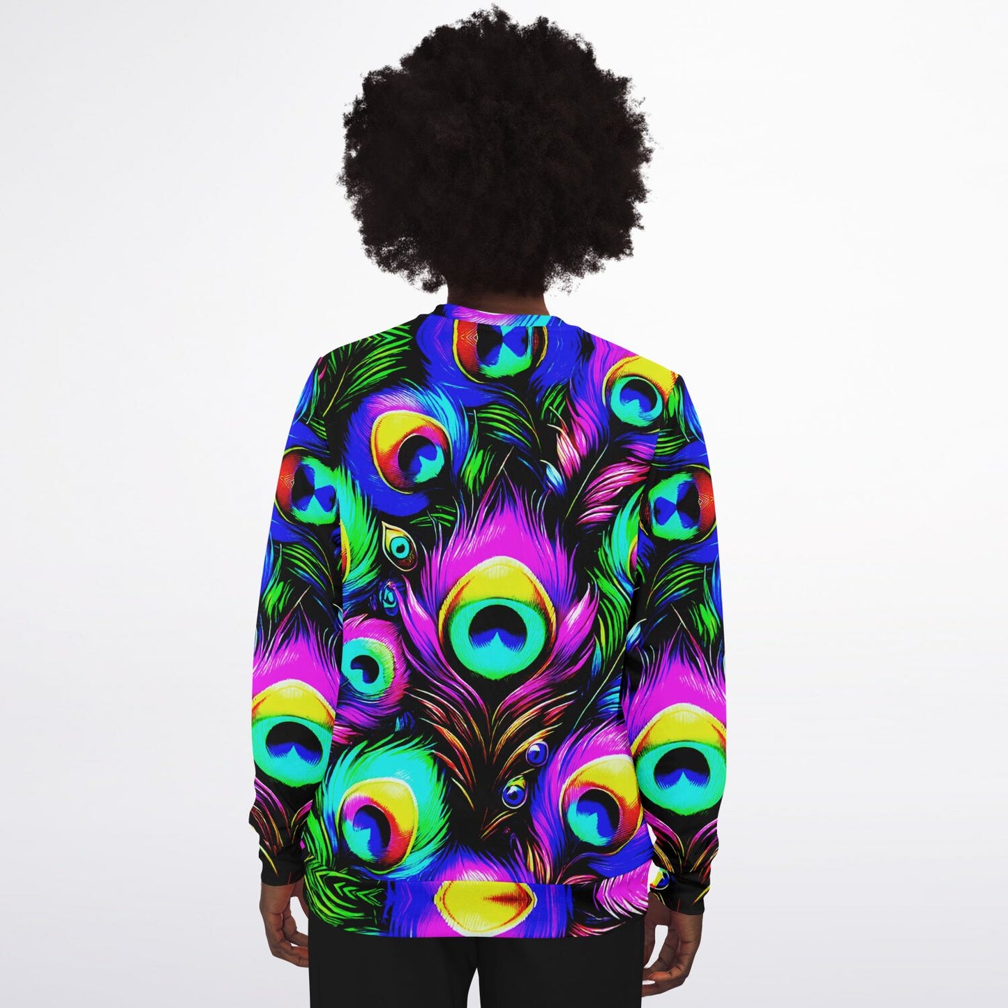 Peacock Neon Psychedelic Athletic Sweatshirt – Vibrant All-Over Print (AOP) | Bold Festival & Streetwear Fashion