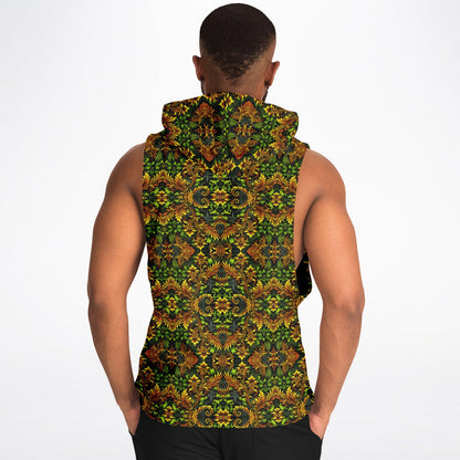 Emerald Green & Gold Athletic Drop Armhole Hoodie – All-Over Print, Lightweight & Breathable Activewear