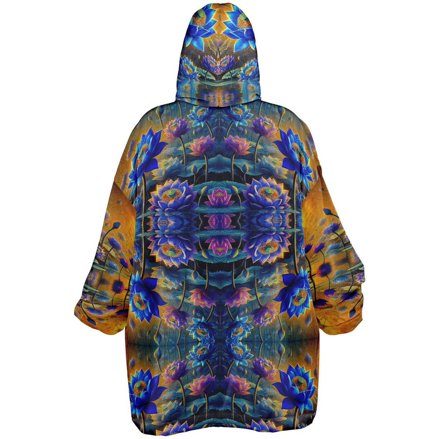 Blue Lotus Flower Snug Hoodie – Oversized Fleece-Lined Wearable Blanket, Unisex Cozy Loungewear (One-Size Fits Up to 5XL)