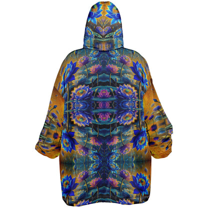 Blue Lotus Flower Snug Hoodie – Oversized Fleece-Lined Wearable Blanket, Unisex Cozy Loungewear (One-Size Fits Up to 5XL)