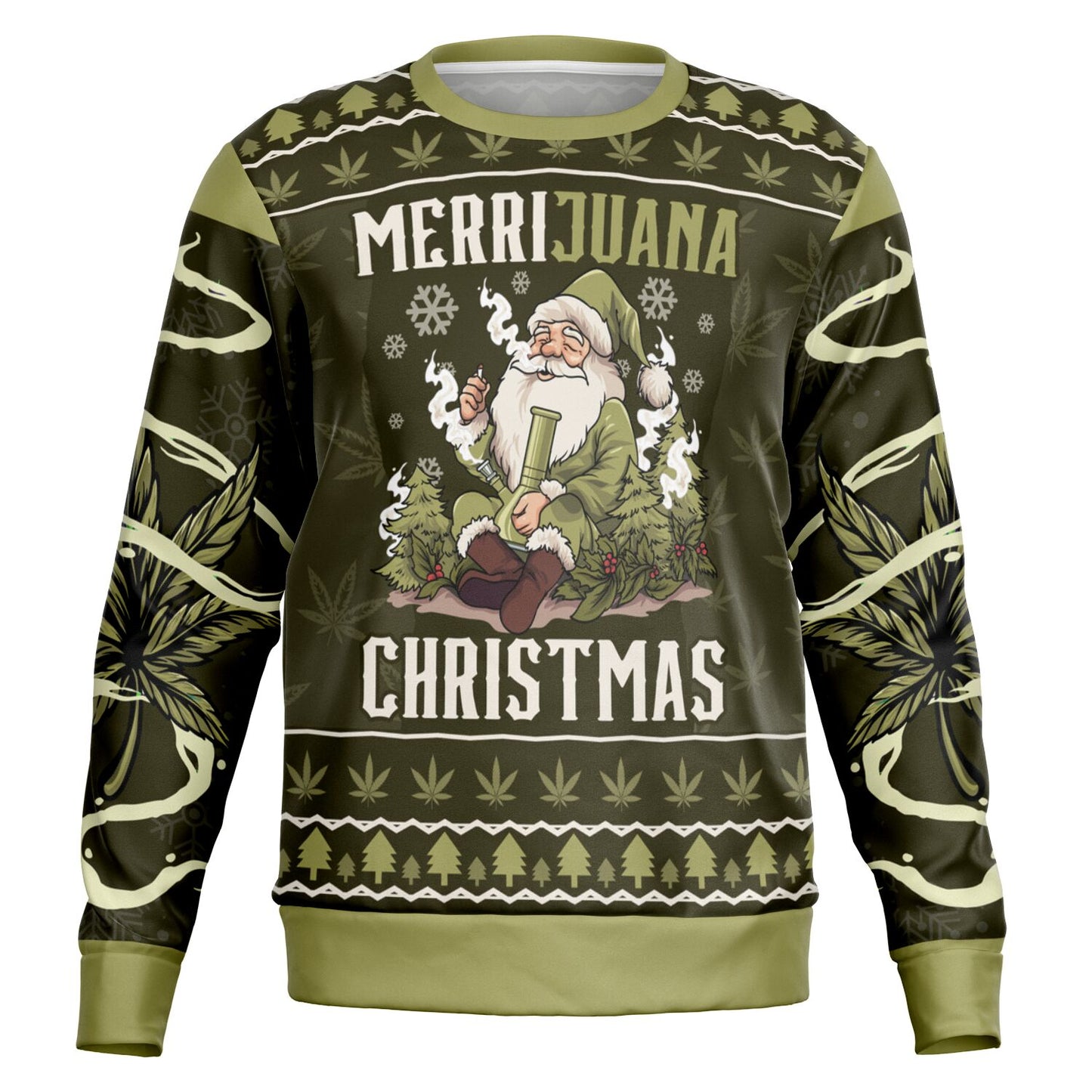 Funny Cannabis Christmas Sweatshirt – “Merrijuana” Weed Santa Jumper, Stoner Holiday Gift Idea