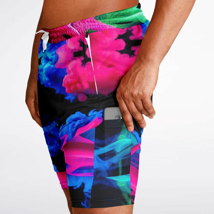Neon Smoke Floral 2-in-1 Shorts with Pockets – Men’s Athletic & Workout Wear | All-Over Print