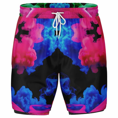 Neon Smoke Floral 2-in-1 Shorts with Pockets – Men’s Athletic & Workout Wear | All-Over Print