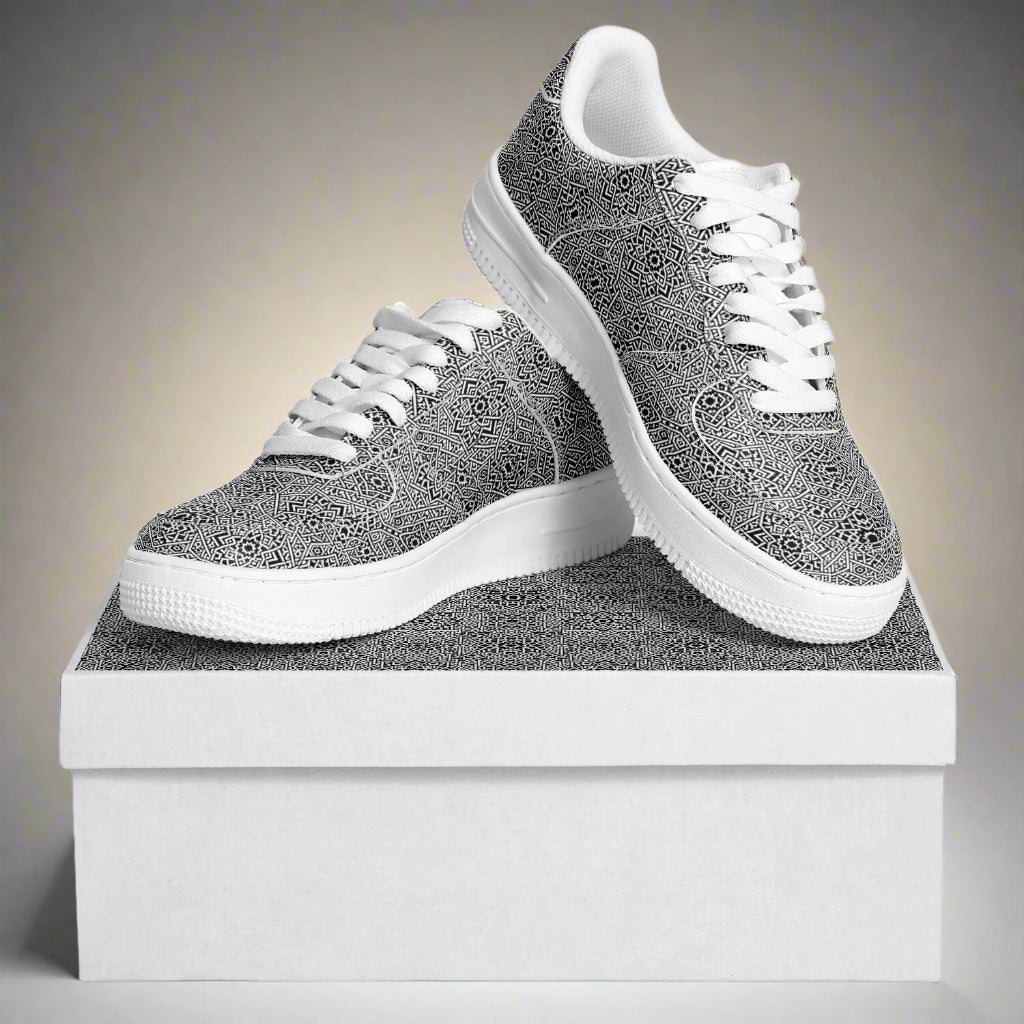 Geometric Grey Core Low Shoes – Unisex Grey-White Sneakers | Minimalist Design | Everyday Streetwear Essentials