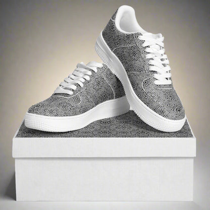 Geometric Grey Core Low Shoes – Unisex Grey-White Sneakers | Minimalist Design | Everyday Streetwear Essentials