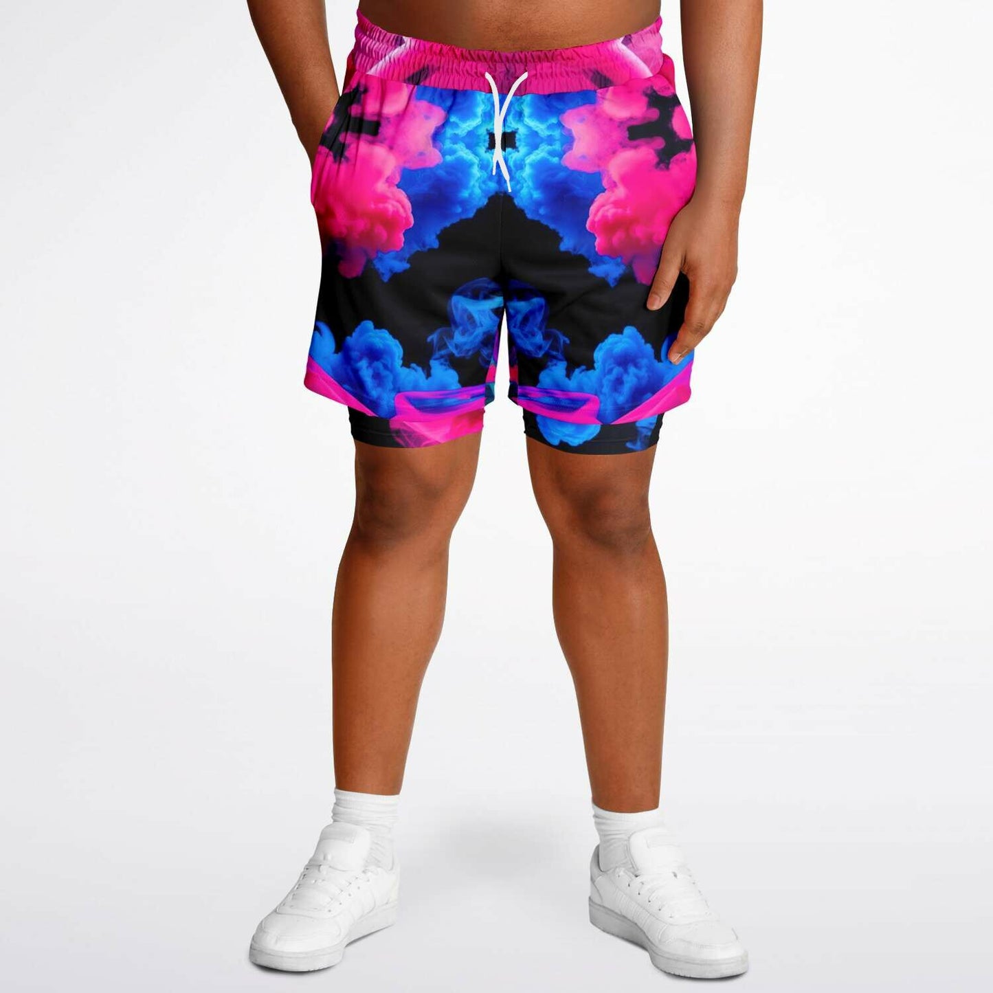 Neon Smoke Floral 2-in-1 Shorts with Pockets – Men’s Athletic & Workout Wear | All-Over Print