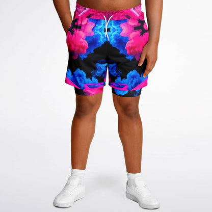 Neon Smoke Floral 2-in-1 Shorts with Pockets – Men’s Athletic & Workout Wear | All-Over Print