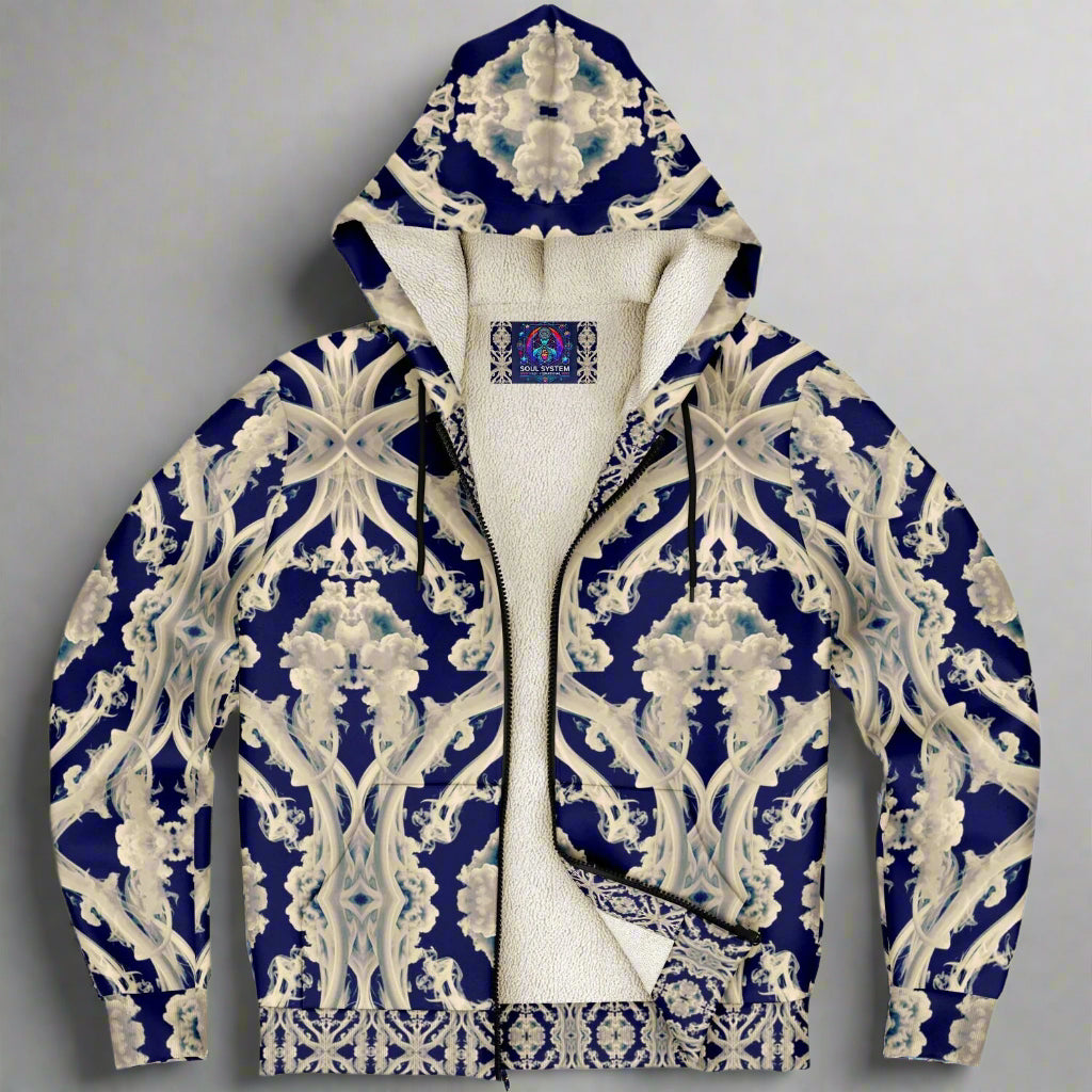 Clear Smoke, Cymatic, Microfleece Zip Hoodie – Sleek, Cozy & Futuristic All-Over Print Jacket