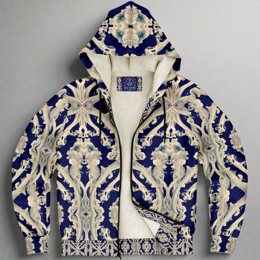 Clear Smoke, Cymatic, Microfleece Zip Hoodie – Sleek, Cozy & Futuristic All-Over Print Jacket