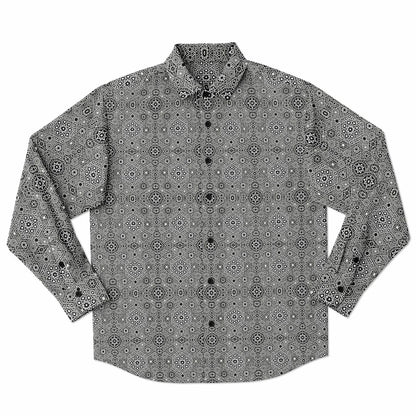 Grey Geometric Long Sleeve Button-Down Shirt – Stylish All-Over Print, Modern Casual & Formal Wear
