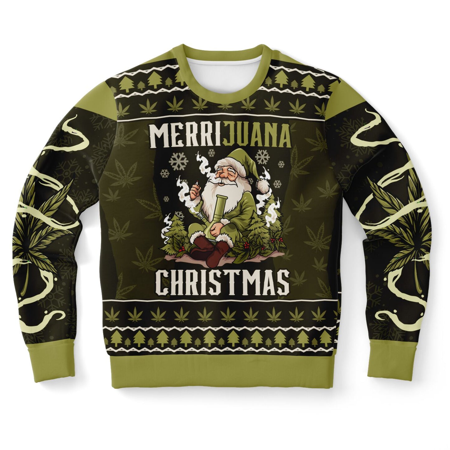 Funny Cannabis Christmas Sweatshirt – “Merrijuana” Weed Santa Jumper, Stoner Holiday Gift Idea