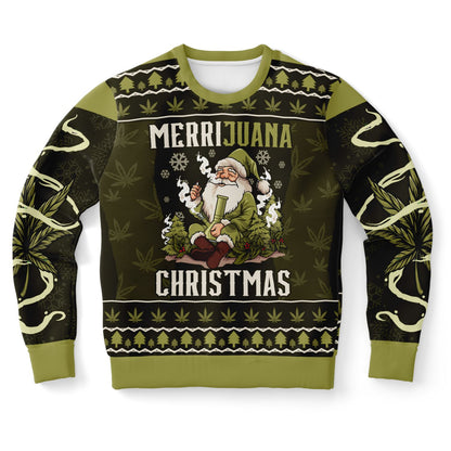 Funny Cannabis Christmas Sweatshirt – “Merrijuana” Weed Santa Jumper, Stoner Holiday Gift Idea
