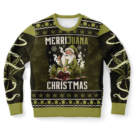 Funny Cannabis Christmas Sweatshirt – “Merrijuana” Weed Santa Jumper, Stoner Holiday Gift Idea