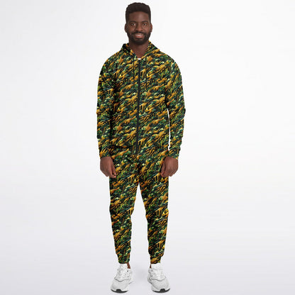 Gold Camo Drip Zip Hoodie & Jogger Set – Bold Urban Streetwear Tracksuit with Luxury Camo Pattern (AOP) Unisex