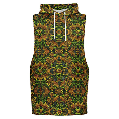 Emerald Green & Gold Athletic Drop Armhole Hoodie – All-Over Print, Lightweight & Breathable Activewear