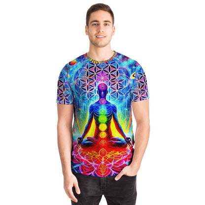 Flower of Life Chakras T-Shirt AOP – Unisex Essential Tee