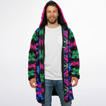 Neon Spectrum Cymatic Zip Cloak – Bold, Futuristic & Ultra-Cozy Longline Jacket