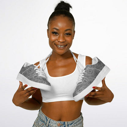 Geometric Grey Core Low Shoes – Unisex Grey-White Sneakers | Minimalist Design | Everyday Streetwear Essentials